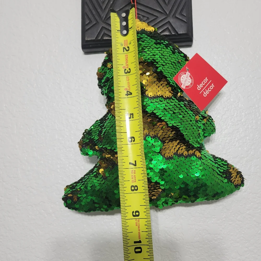 Sparkly Christmas Tree Flip Sequins Pillow, reversible green & gold  NEW